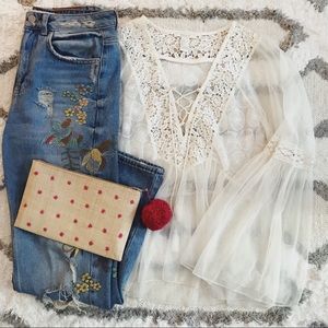 💫2 for $35 | NWOT Sheer & Lace Boho Top